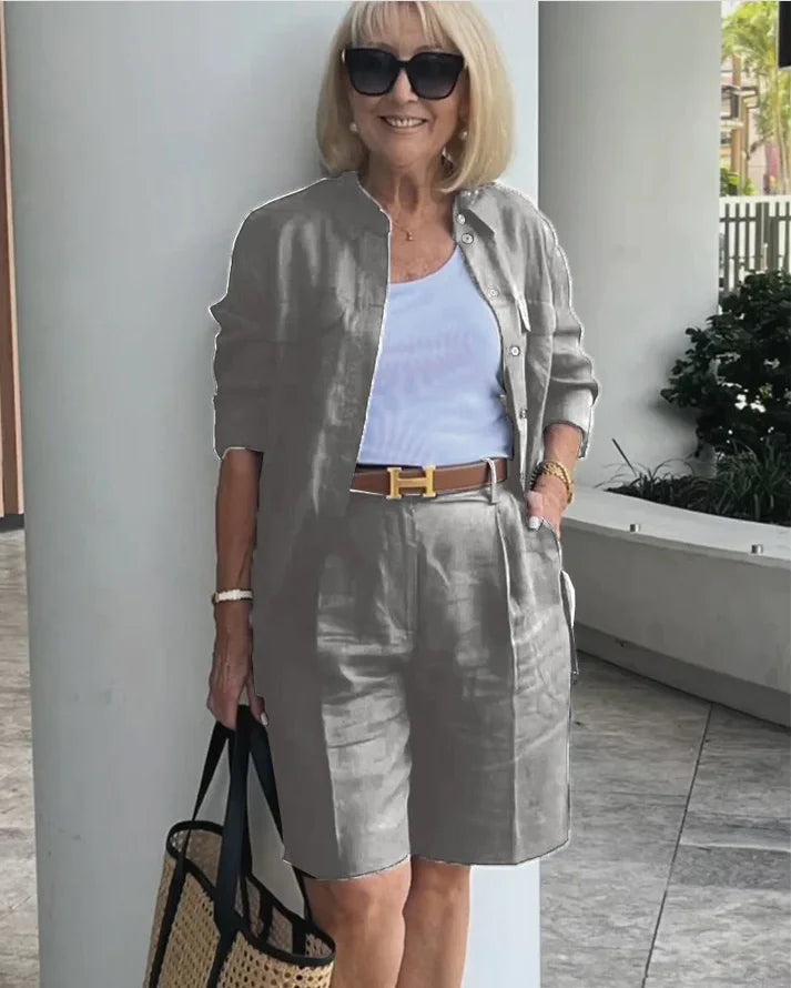 Women's suit long-sleeved shorts suit 2025 spring new women's temperament commuting casual cardigan top shorts two-piece set