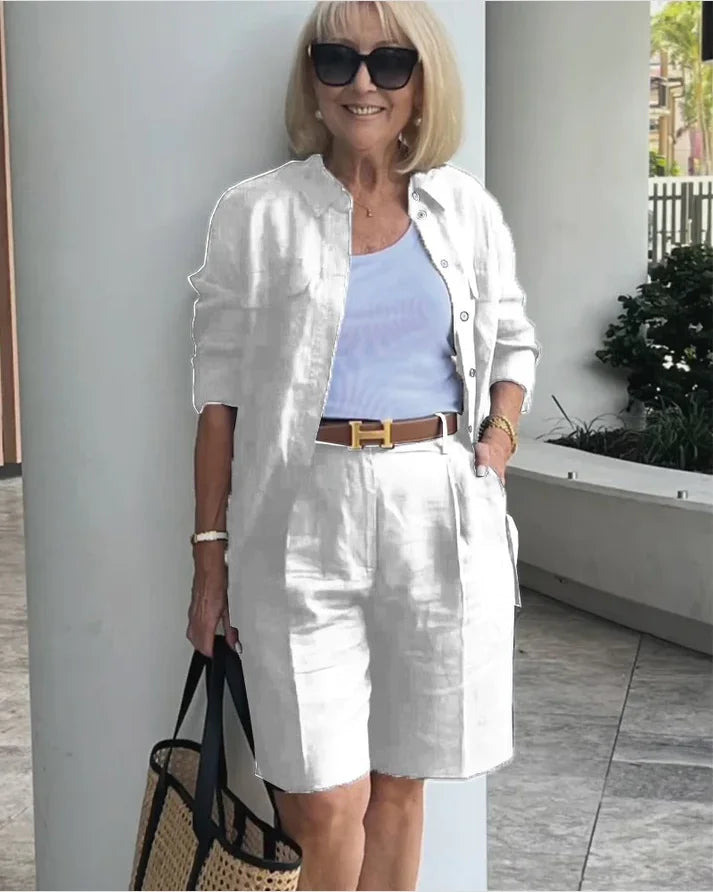 Women's suit long-sleeved shorts suit 2025 spring new women's temperament commuting casual cardigan top shorts two-piece set