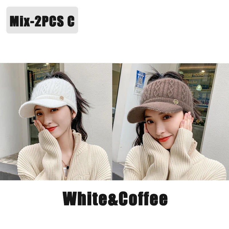Autumn and Winter Woolen Duck Tongue Cap Teenage Fashion Versatile Hat Female Leakage Ponytail Outdoor Padded Warm Knitted Cap