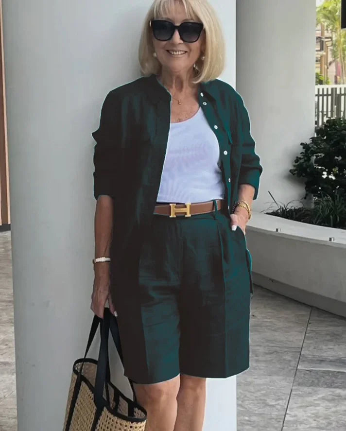 Women's suit long-sleeved shorts suit 2025 spring new women's temperament commuting casual cardigan top shorts two-piece set