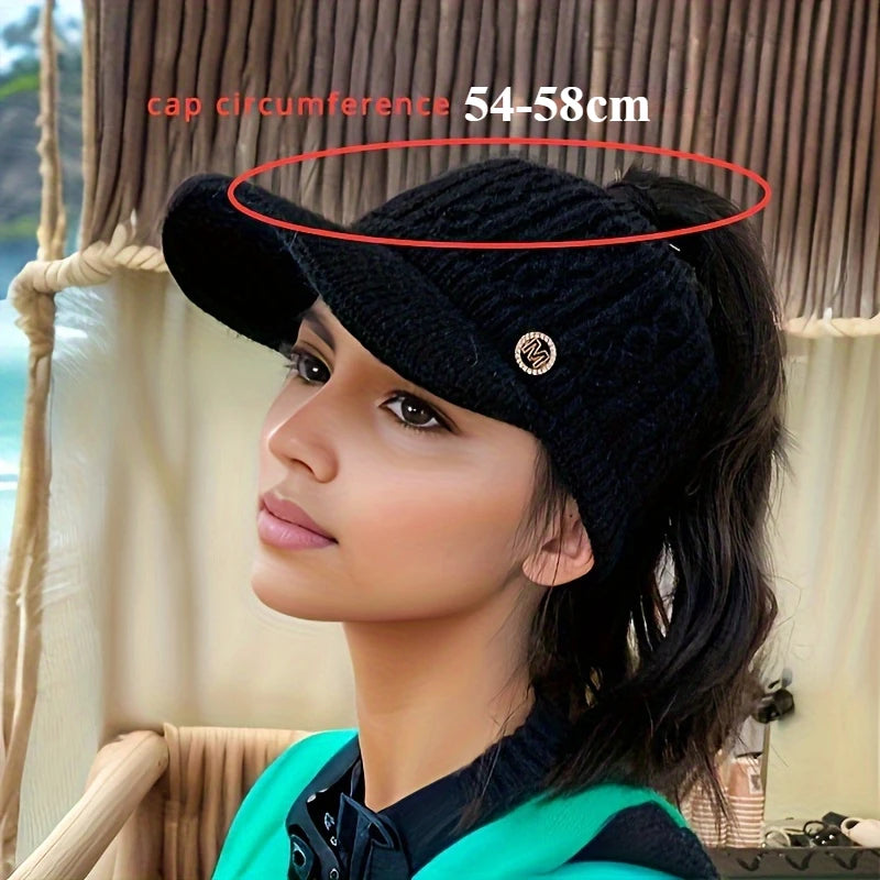 Autumn and Winter Woolen Duck Tongue Cap Teenage Fashion Versatile Hat Female Leakage Ponytail Outdoor Padded Warm Knitted Cap