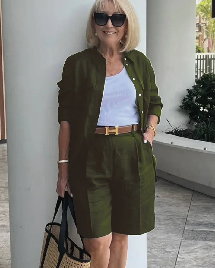 Women's suit long-sleeved shorts suit 2025 spring new women's temperament commuting casual cardigan top shorts two-piece set
