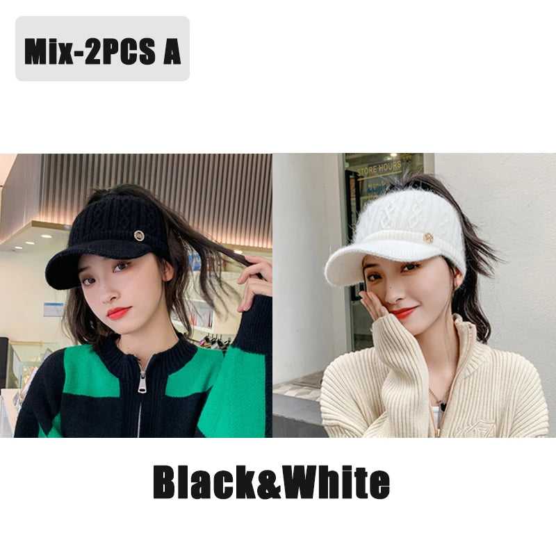Autumn and Winter Woolen Duck Tongue Cap Teenage Fashion Versatile Hat Female Leakage Ponytail Outdoor Padded Warm Knitted Cap