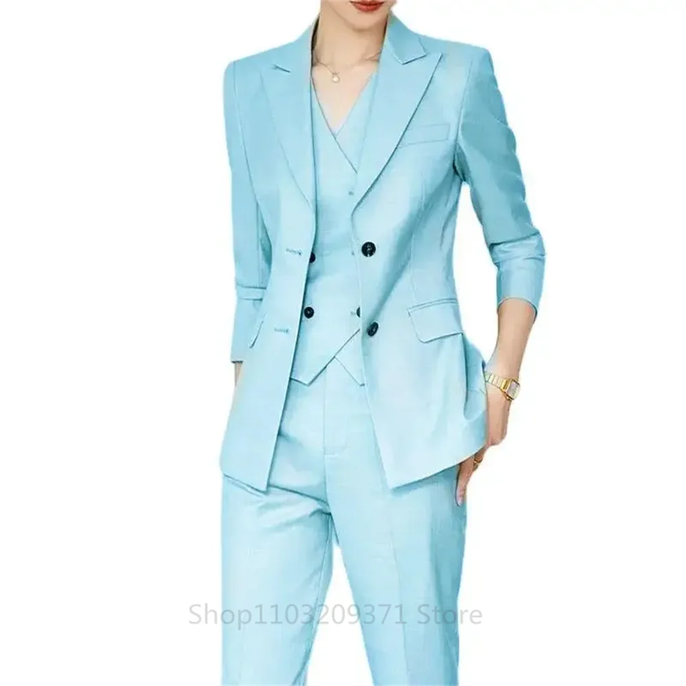 Pink Women Plus Size Suit 3 Piece Single Breasted Slim Fitting Temperament Suitable For Business Work Set Jacket Vest With Pants