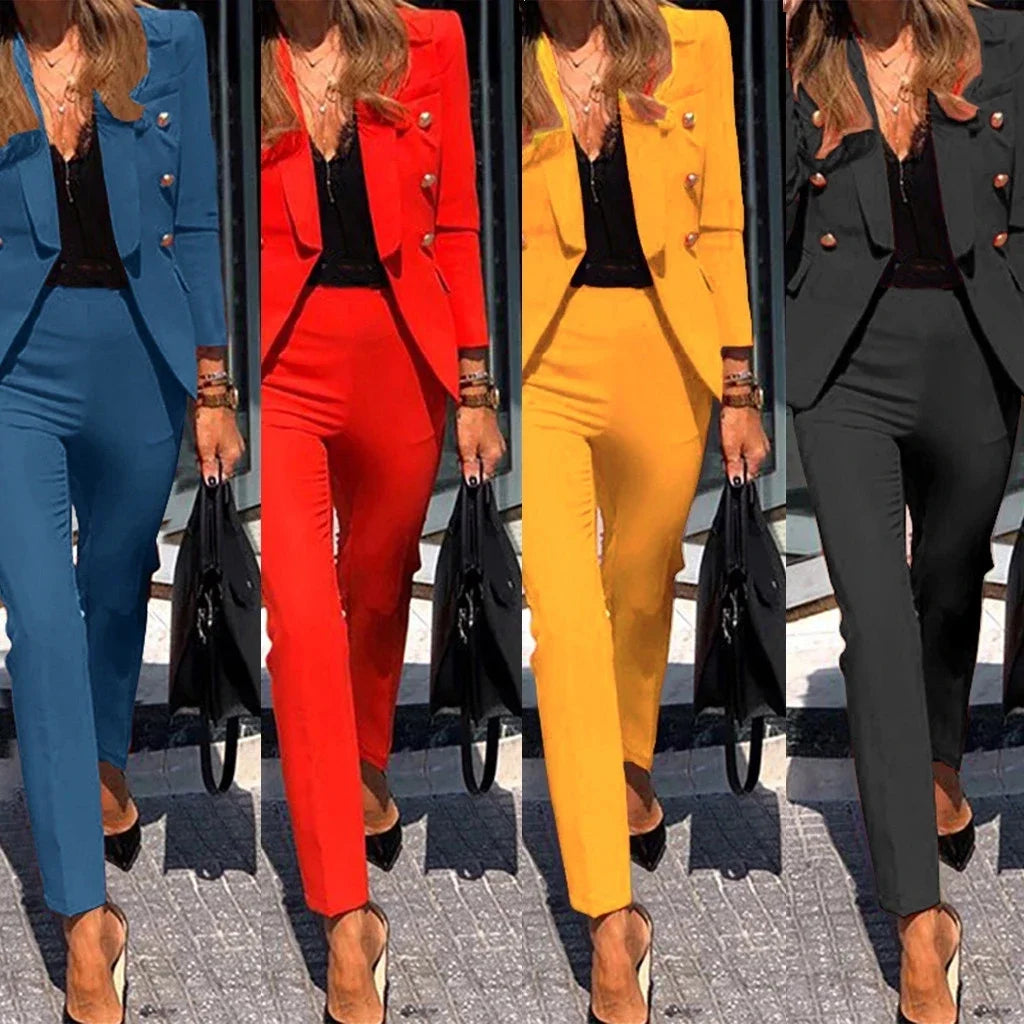 2025 European and American new women's clothing new fashion solid color two-piece casual suit suit elegant temperament