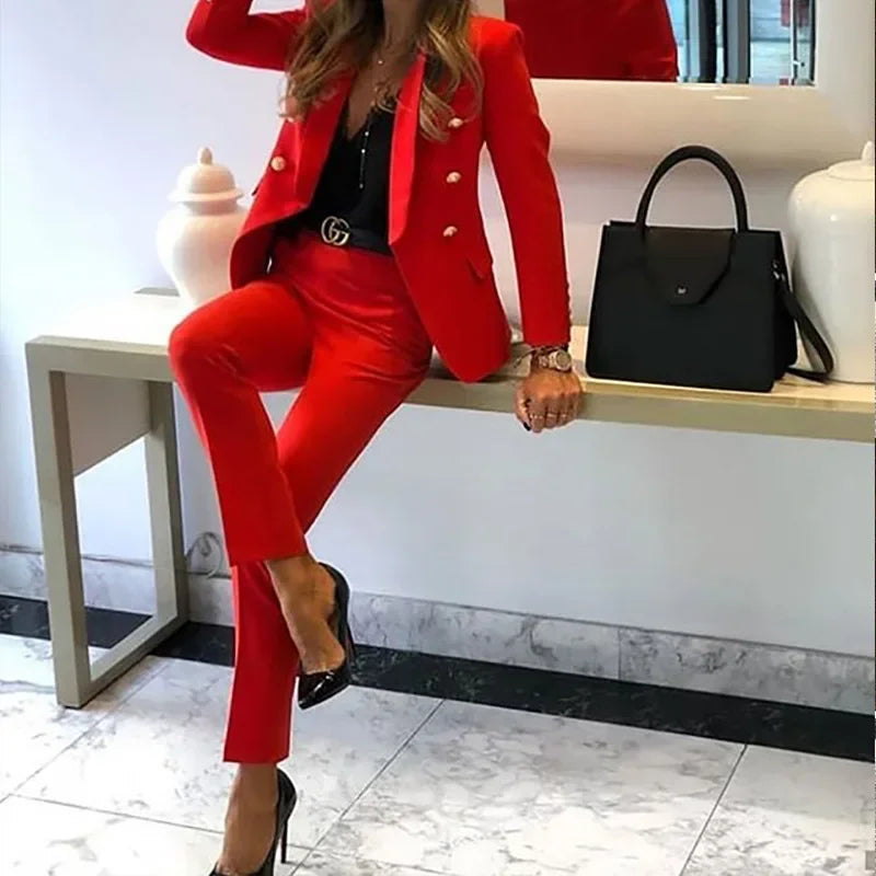 2025 European and American new women's clothing new fashion solid color two-piece casual suit suit elegant temperament